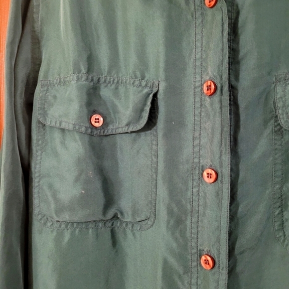 Vintage Best American dark green 100% silk button front shirt - Picture 4 of 9